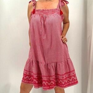 Old Navy Cottagecore Prairie Americana Gingham Embroidered Rockabilly Dress